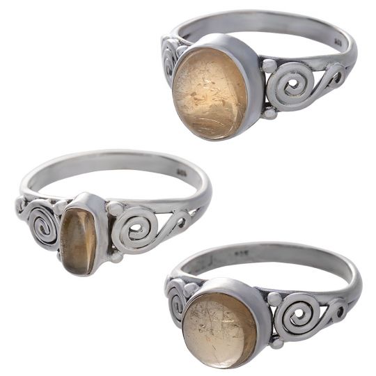 Citrine Cab. Assorted Shapes Spiral Band Ring  - Size 6 (8mm to 11mm H)
