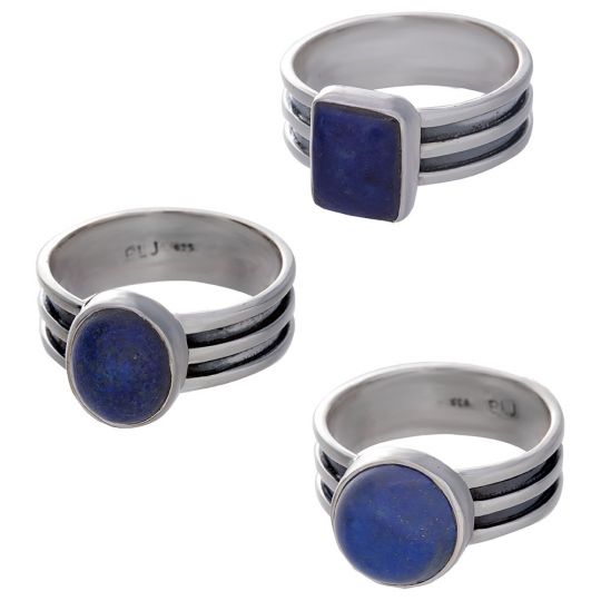 Lapis Lazuli Cab. Assorted Shapes Triple Band Ring  - Size 10 (9mm to 11mm H)
