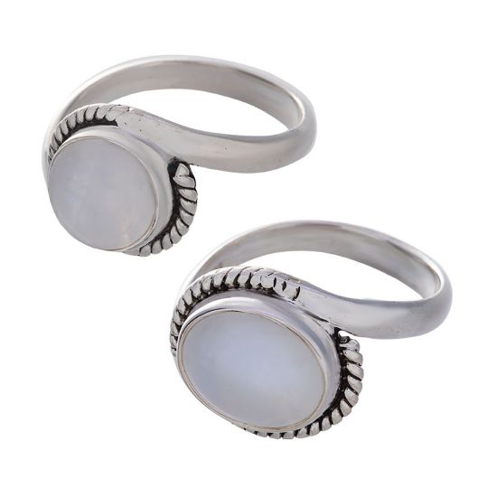 Rainbow Moonstone Cab. Assorted Round & Oval Shapes Elegant Band Ring - Size 7 (11mm to 13mm H)