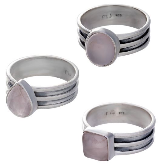 Rose Quartz Cab. Assorted Shapes Triple Band Ring - Size 8 (9mm to 11mm H)