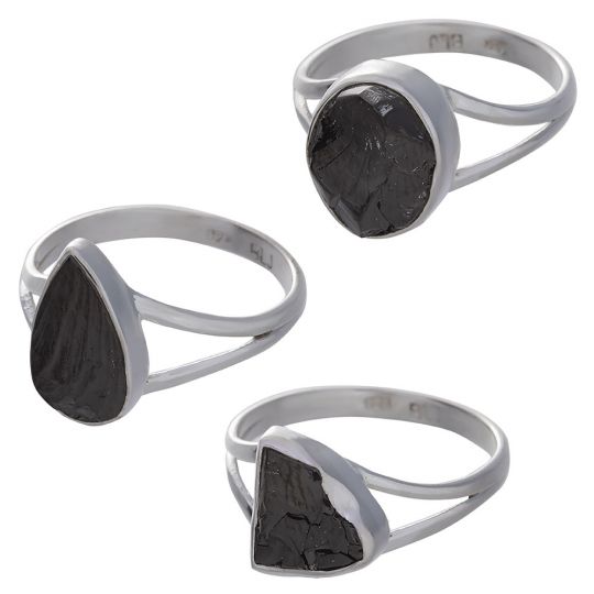 Shungite Assorted Shapes Split Shank Simple Ring - Size 5 (9mm to 12mm H)
