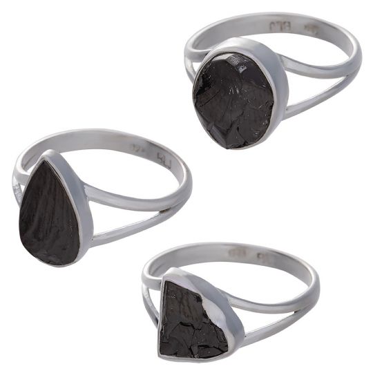 Shungite Assorted Shapes Split Shank Simple Ring - Size 9 (9mm to 12mm H)