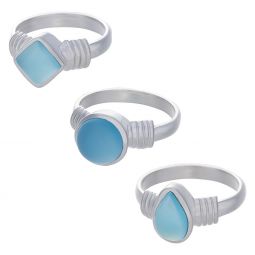 Blue Chalcedony Assorted Shapes Multi Band Ring- Size 9 (10mm to 15mm H)