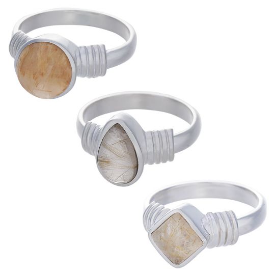 Gold Rutilated Quartz Assorted Shapes Multi Band Ring- Size 10 (9mm to 14mm H)