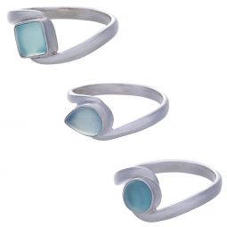 Blue Chalcedony Assorted Shapes Fancy Reverse Band Ring- Size 6 (8mm to 10mm H)