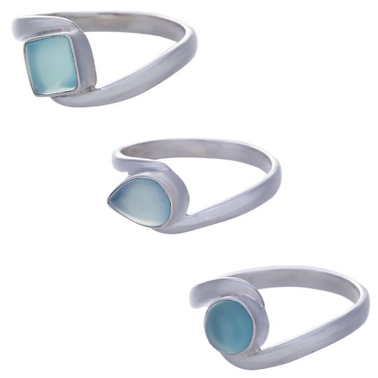 Blue Chalcedony Assorted Shapes Fancy Reverse Band Ring- Size 6 (8mm to 10mm H)