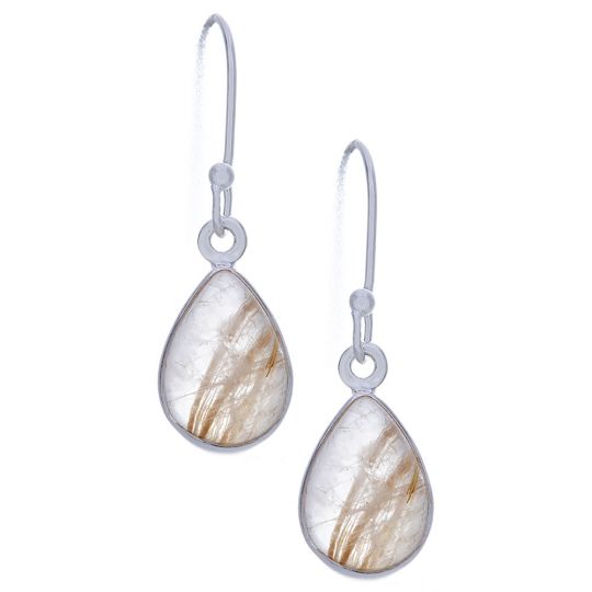 Gold Rutilated Quartz Simple Teardrop Earrings
