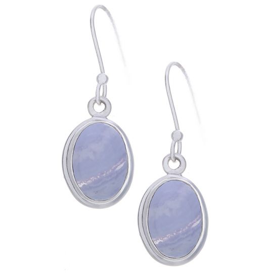 Blue Lace Agate Simple Oval Earrings