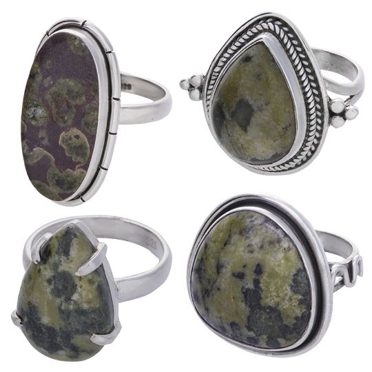 Assorted Shape Epidote Ring - Size 8 (18 to 29mm H)