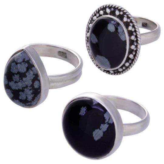 Assorted Shapes Snowflake Obsidian Ring - Size 7 (14 to 24mm H)