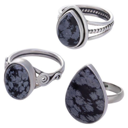 Assorted Shapes Snowflake Obsidian Ring - Size 8 (15 to 26mm H)