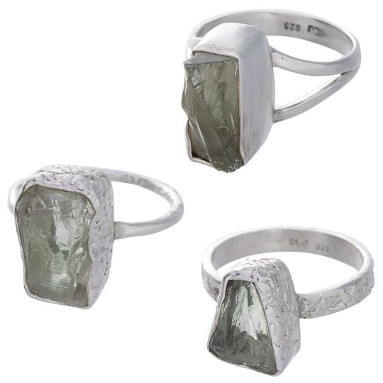Assorted Shapes Rough Prasiolite Ring - Size 7 (11 to 18mm H)
