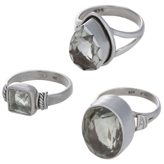 Assorted Shapes Faceted Prasiolite Ring - Size 7 (11 to 19mm H)