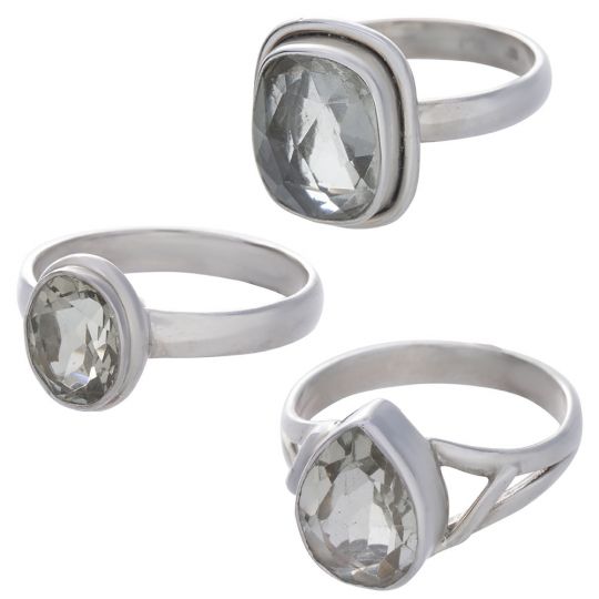 Assorted Shapes Faceted Prasiolite Ring - Size 8 (11 to 19mm H)