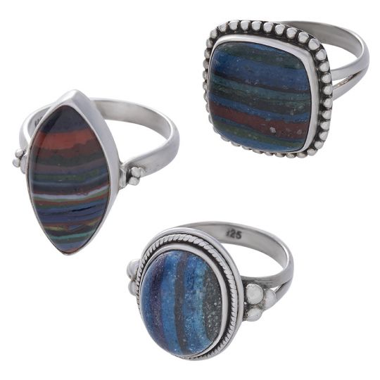 Assorted Shapes Rainbow Calsilica Ring - Size 9 (15 to 26mm H)