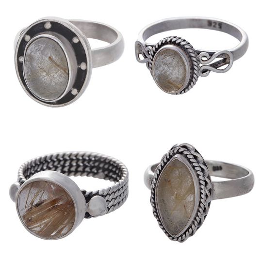 Assorted Shapes Rutilated Quartz Ring - Size 8 (11 to 19mm H)