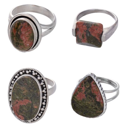 (CLEARANCE) Assorted Shapes Unakite Ring - Size 7 (15 to 21mm H)