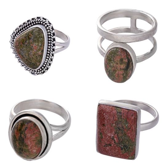 (CLEARANCE) Assorted Shapes Unakite Ring - Size 8 (15 to 22mm H)