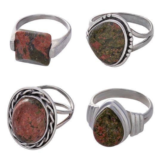 (CLEARANCE) Assorted Shapes Unakite Ring - Size 9 (14 to 24mm H)