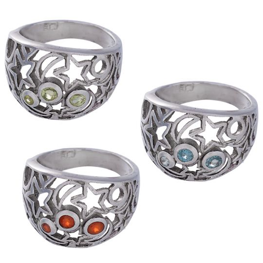 Celestial Cutout Band Ring w/asstd stone accent- Size 8 (16mm H)