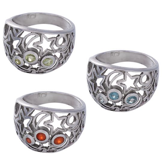 Celestial Cutout Band Ring w/asstd stone accent- Size 10 (16mm H)