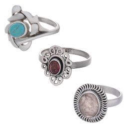 Assorted Stones Small Oval Ring - Size 7 (14 to 20mmH)