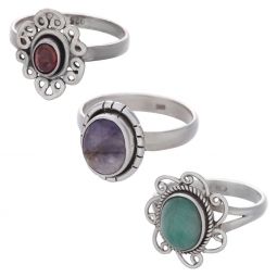 Assorted Stones Small Oval Ring - Size 9 (14 to 20mmH)