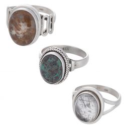 Assorted Stones Medium Simple Oval Ring - Size 9 (14 to 22mm H)