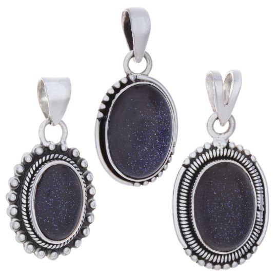 Assorted Blue Goldstone Fancy Oval Pendant (Size from 31 to 33mm H.)
