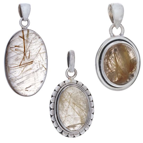 Assorted Rutilated Quartz Medium Oval Pendants (Size  25mm to 38mm H)