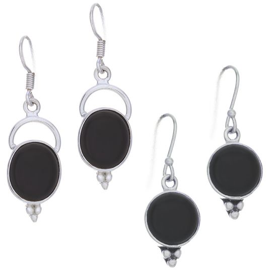 Assorted Black Onyx Oval and Round Earrings (30 to 38mm H)