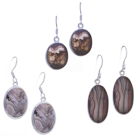 Assorted Oval Crazy Lace Agate Earrings (33 to 41mm H)
