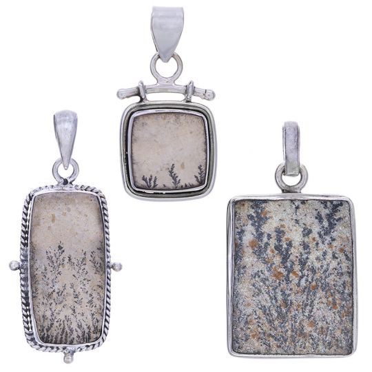 Assorted Rectangular Medium Psilomelane Dendrite Pendant (25 to 41mm H)