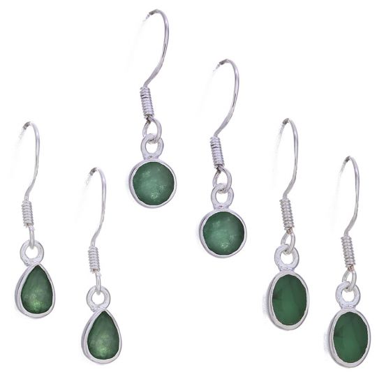 Assorted Shapes Small Plain Emerald Earrings (24 to 27mm H)