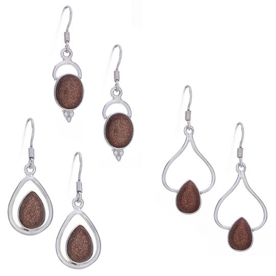 Assorted Wire Yellow Goldstone Earrings (31 to 42mm H)