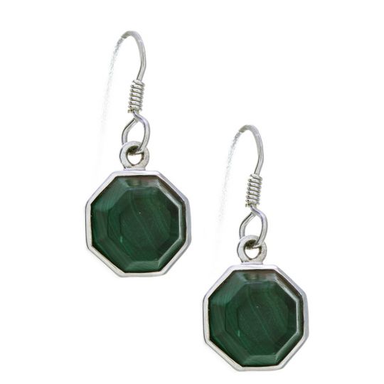 Octogonal Malachite Earrings (28mm H)