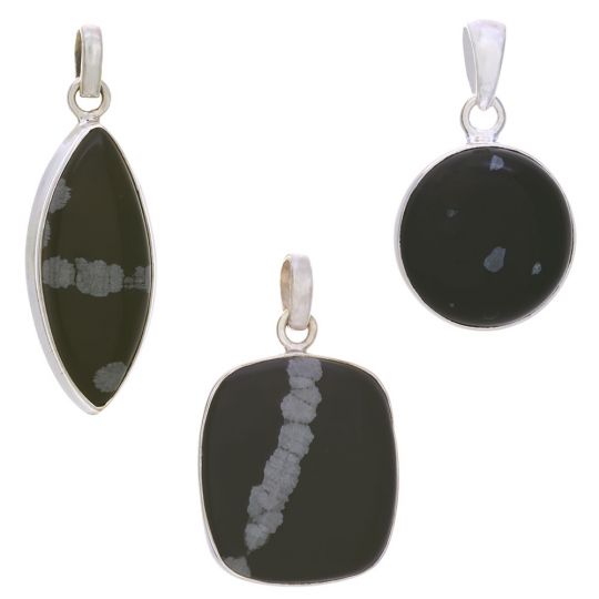 Assorted Shapes Medium Snowflake Obsidian Pendant (28 to 40mm H)