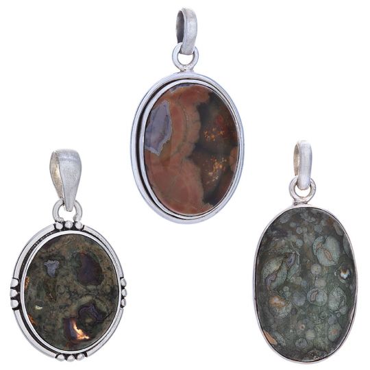 Assorted Medium Oval Rainforest Jasper Pendant (31 to 41mm H)