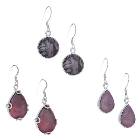 Assorted Round & Teardrop Rhodonite Earrings (29 to 36mm H)