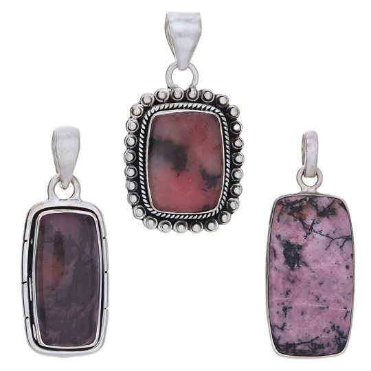 Assorted Medium Rectangular Rhodonite Pendant (28 to 38mm H)
