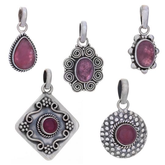Assorted Shapes Antiqued Fancy Ruby Pendants (21 to 34mm H)